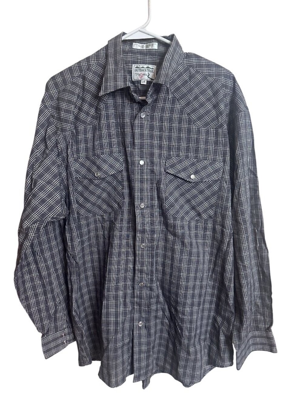 Vintage Outback Trail by Fox Fire gray plaid pearl snap shirts size L